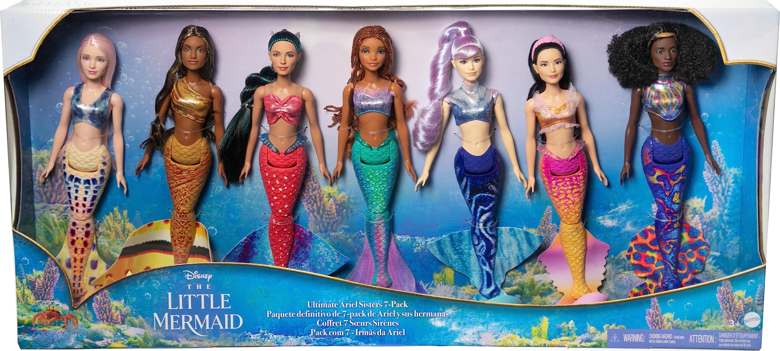 Mattel Disney The Little Mermaid Ultimate Ariel Sisters 7-Pack Doll Set - 7 Fashion Mermaid Dolls Collection Inspired by The Little Mermaid Movie | Perfect Gift for Kids Birthday, Christmas & Underwater Fantasy Play
