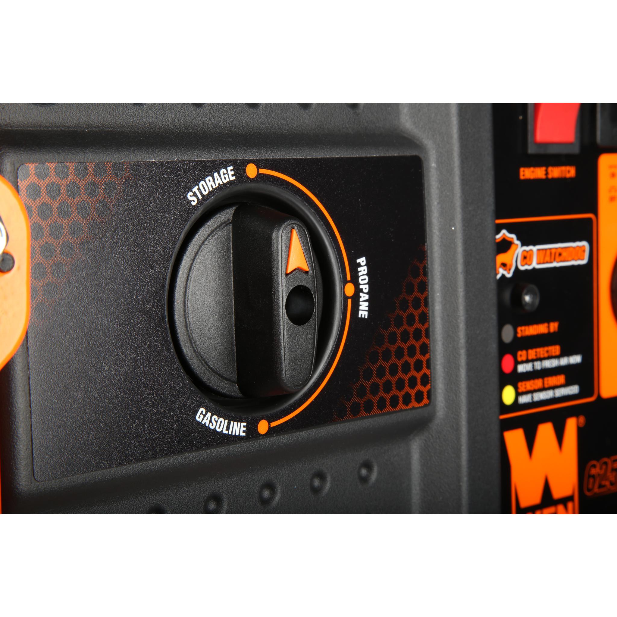 WEN DF623X 6250-Watt Dual Fuel Portable Generator with Electric Start - 120V/240V Output, Wheel Kit & CO Sensor - Perfect for Home Backup Power, Camping & Job Sites