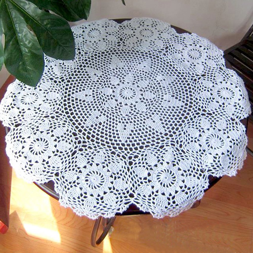 Handmade Cotton Crochet Lace Table Runner - 23 Inch Round Doily Tablecloth, Dresser Scarf for Dining Table, Coffee Table, Wedding Decor (White) - Elegant Home & Party Decoration