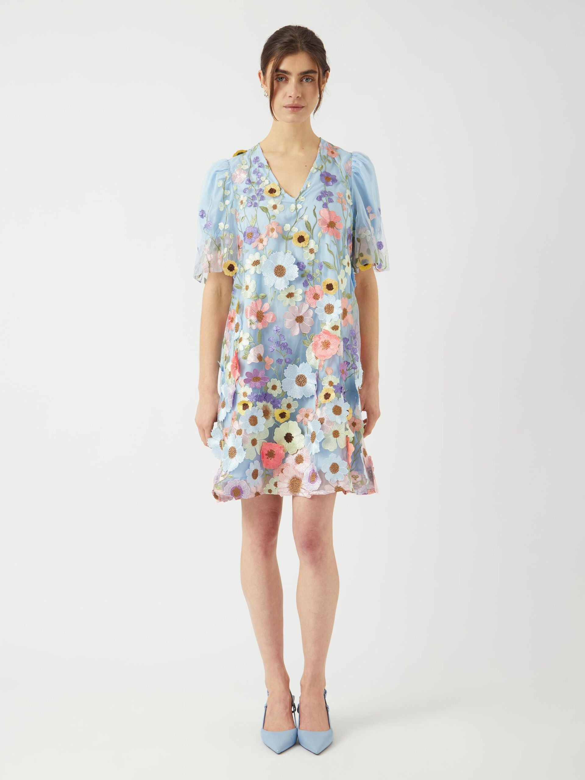 Faye Short Dress in Halogen Blue - Women's Casual Summer Sleeveless Mini Dress for Beach, Party & Date Night
