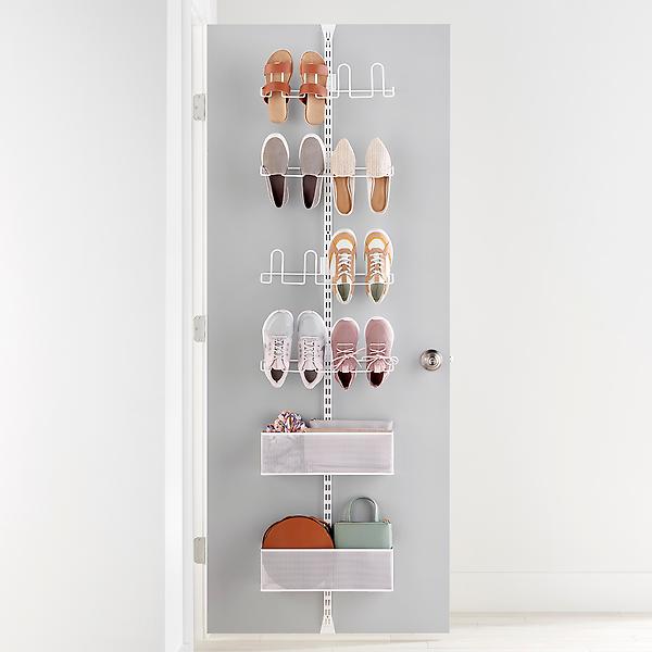 Elfa Shoe Wall & Door Rack - 4-Tier Shoe Organizer with 1 Medium & 1 Large Mesh Basket for Entryway, Closet & Bedroom Storage