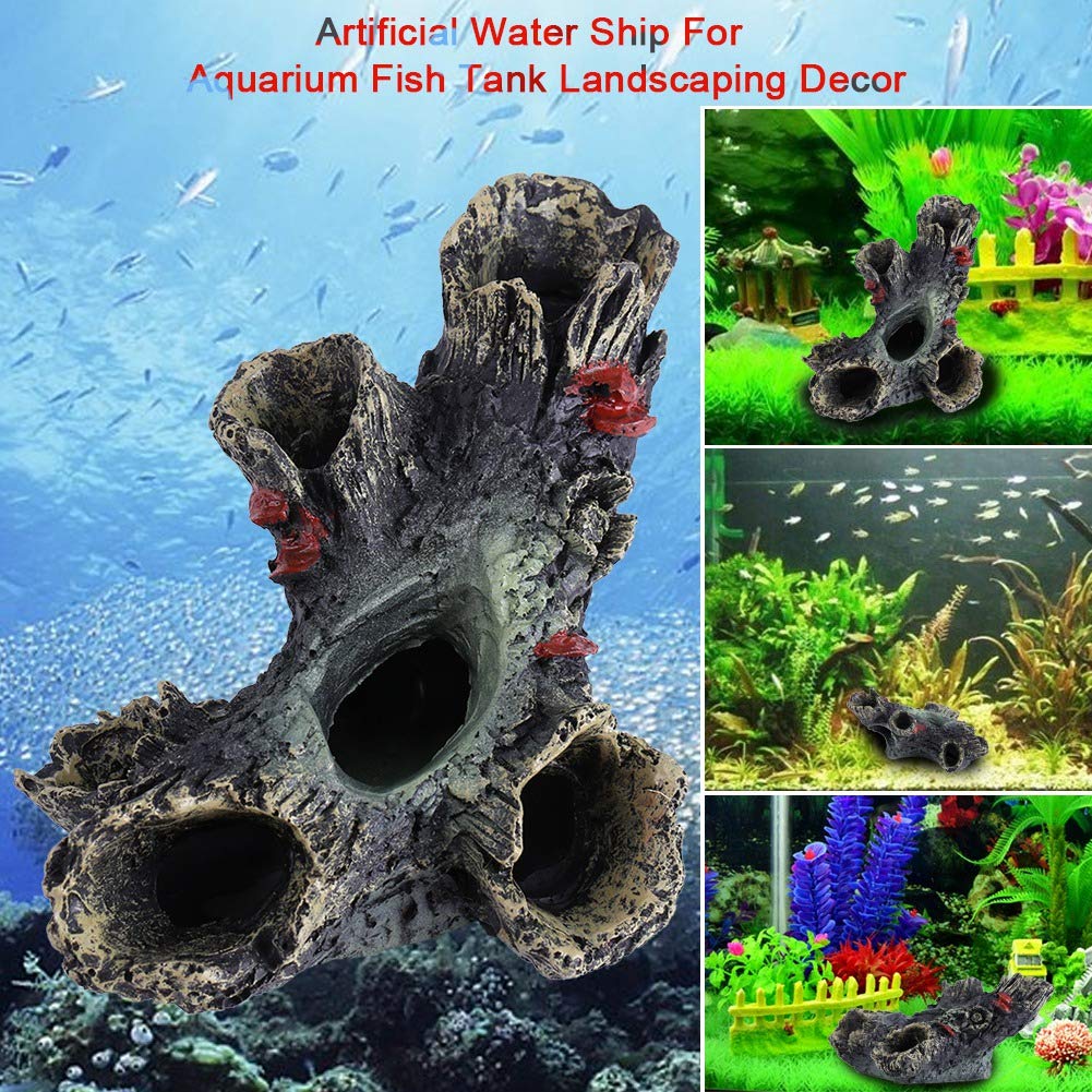 Resin Hollow Tree Trunk Ornament - Natural Log Decoration for Aquarium, Fish Tank & Betta Fish Habitat | Unique Hollow Wood Accessories for Home Decor & Terrarium Scenery