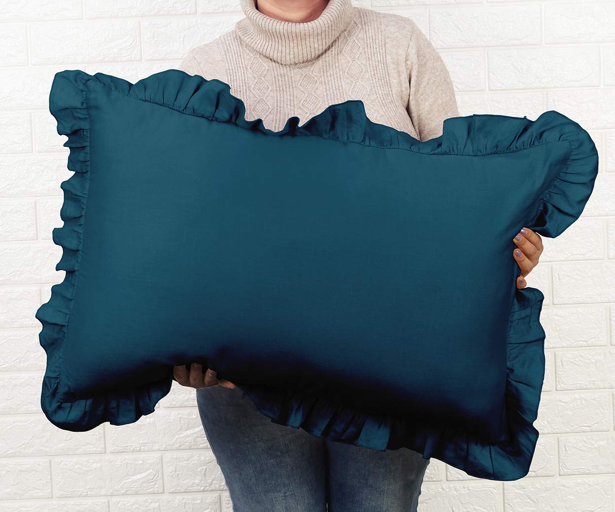 Shabby Chic Farmhouse Decor Ruffled Pillow Sham Queen 20x30 - Cotton Frill Pillow Cases for Bedroom, Living Room - Perfect Housewarming Gift for Home Decor