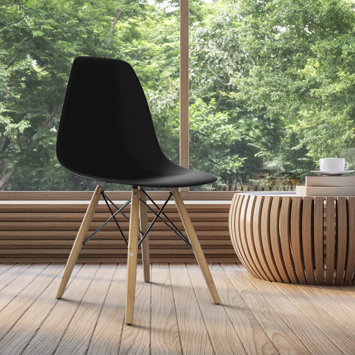 Giantex Dining Chairs Set of 4 - Black Pre-Assembled Mid Century Modern Kitchen Chairs with Sturdy Wood Legs, Armless Plastic Side Chairs for Dining Room, Kitchen & Living Room - Perfect for Family Gatherings, Dinner Parties & Home Decor