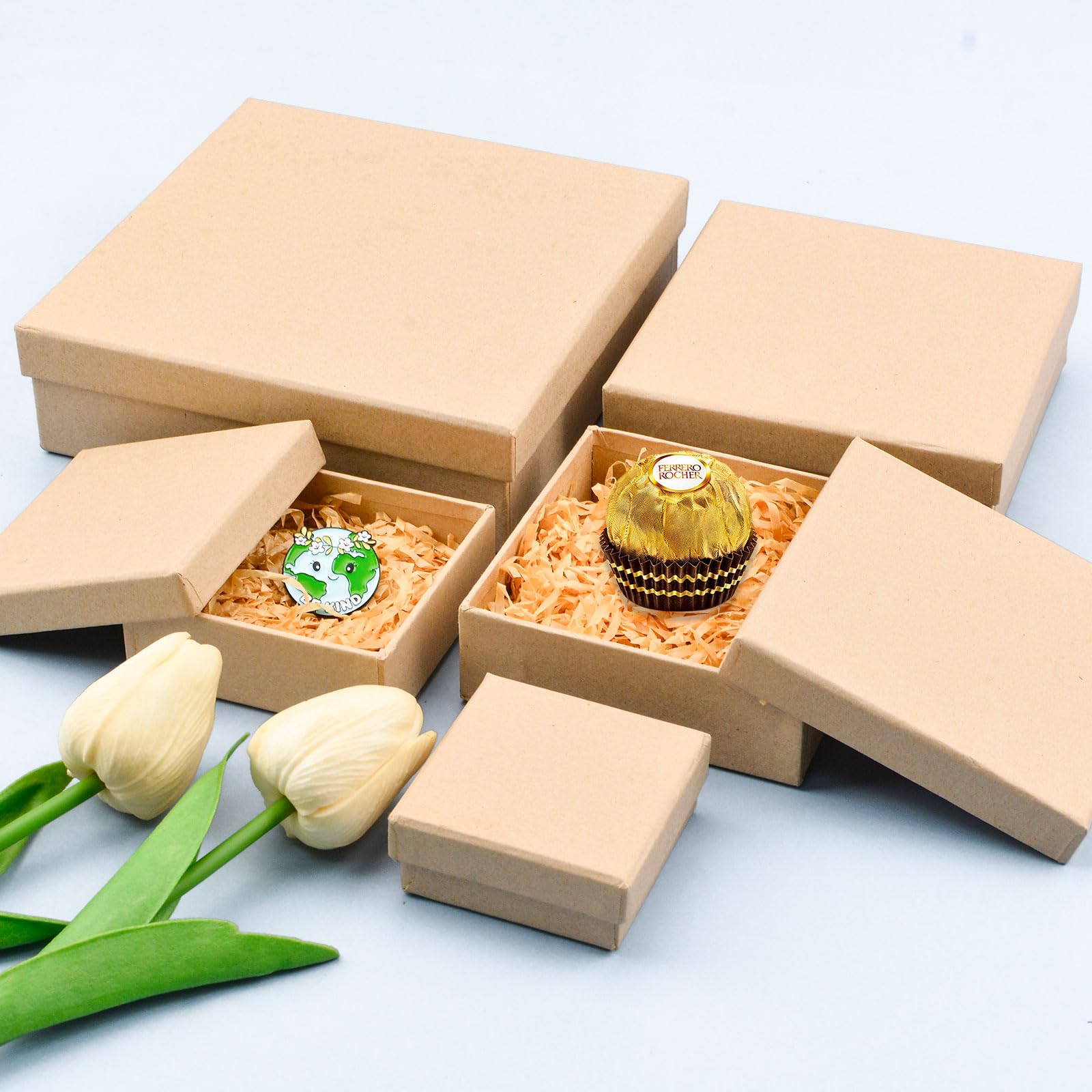 WANDIC Set of 5 Square Mini Kraft Paper Mache Boxes with Lids - Perfect for Crafting, Jewelry Storage, Cosmetics Organizer & Gift Packaging - Ideal for Home Decor, DIY Projects and Party Favors
