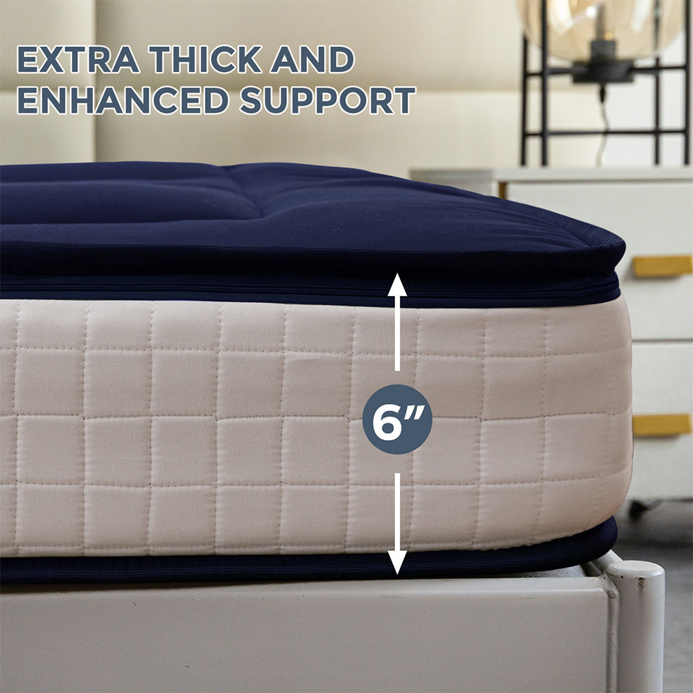 MAXYOYO Japanese Floor Futon Mattress - Thick Padded & Portable Navy Blue Floor Bed for Guest Room, Dorm, Camping & Travel