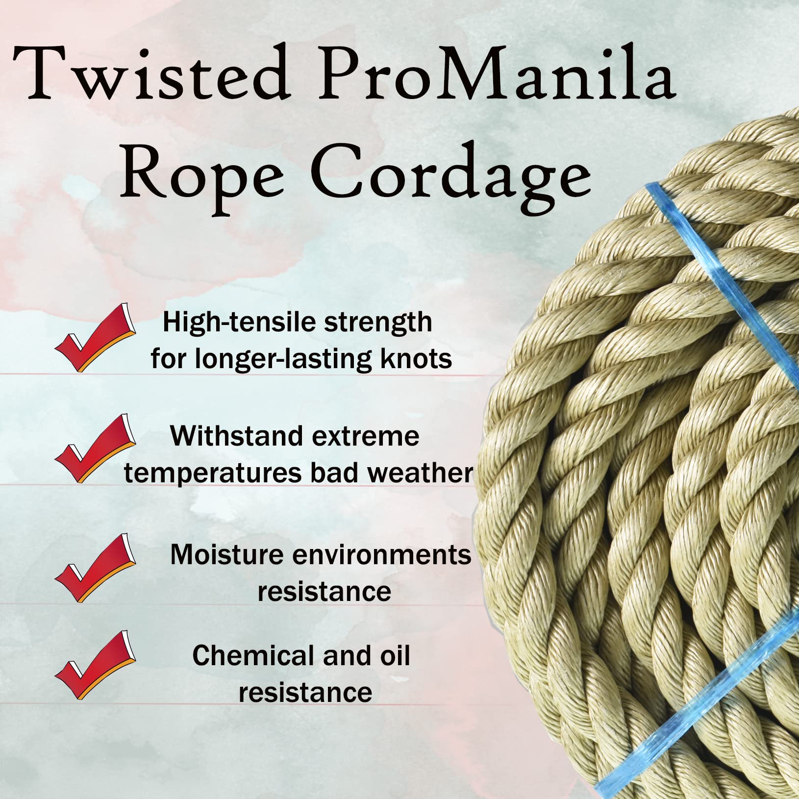 LABLT 3/4 Inch Twisted ProManila Rope - 100 Feet Synthetic Polypropylene Rope for Indoor & Outdoor Use | Heavy-Duty Marine, Tug of War, Camping, DIY Projects, Decoration, and Boat Docking
