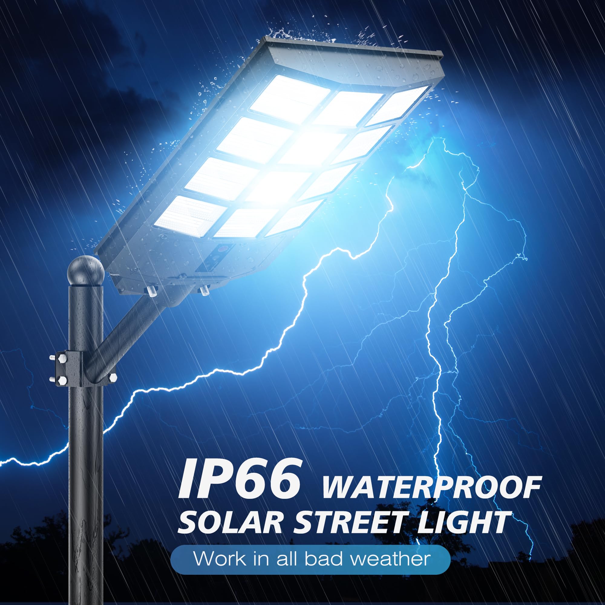 3000W Solar Street Lights Outdoor - 6500K Bright White Wide Angle Solar Powered Motion Sensor Lights, IP66 Waterproof Dusk to Dawn Flood Lights for Commercial Parking Lots, Yards, Pathways (2 Pack) - Ideal for Security Lighting, Garden Illumination and Driveway Lighting