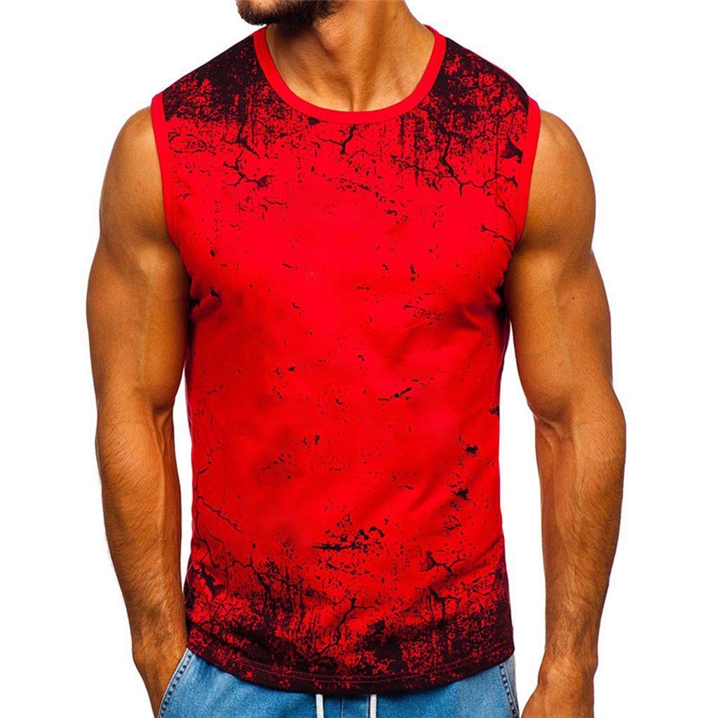 HTKLCZ Men's Sleeveless Slim Fit Gym Tank Top - Breathable Muscle Shirt for Bodybuilding, Workout & Summer Sports (Red, Size M) | Perfect for Gym Training, Weightlifting & Outdoor Activities