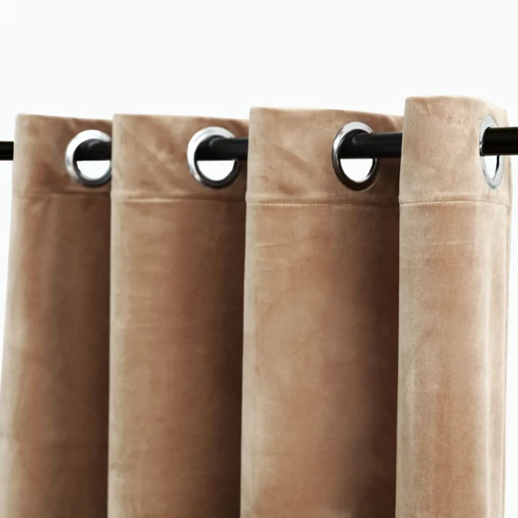 Blackout Curtains with Rings - 2 Panels Set, 54x84 Inch Velvet Room Darkening Curtains for Bedroom, Light Blocking Thermal Insulated Drapes in Beige | Perfect for Home Theater, Nursery & Shift Workers