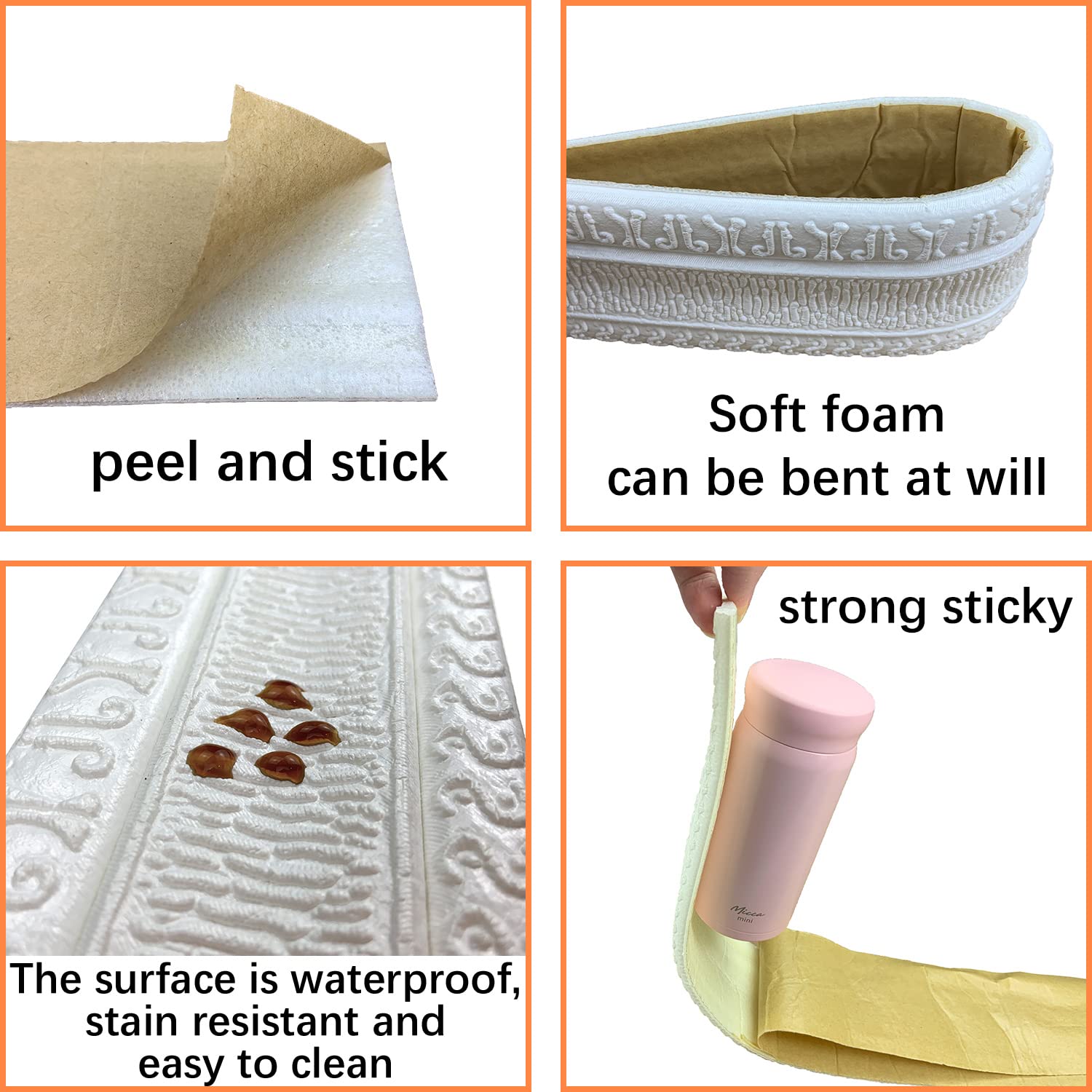 Self-Adhesive 3D Crown Molding Peel and Stick Wall Trim - Flexible Foam Baseboard for Mirror Borders & Wall Edging (White, 1PCS-89) - Perfect for Home Renovation, DIY Projects & Interior Decoration