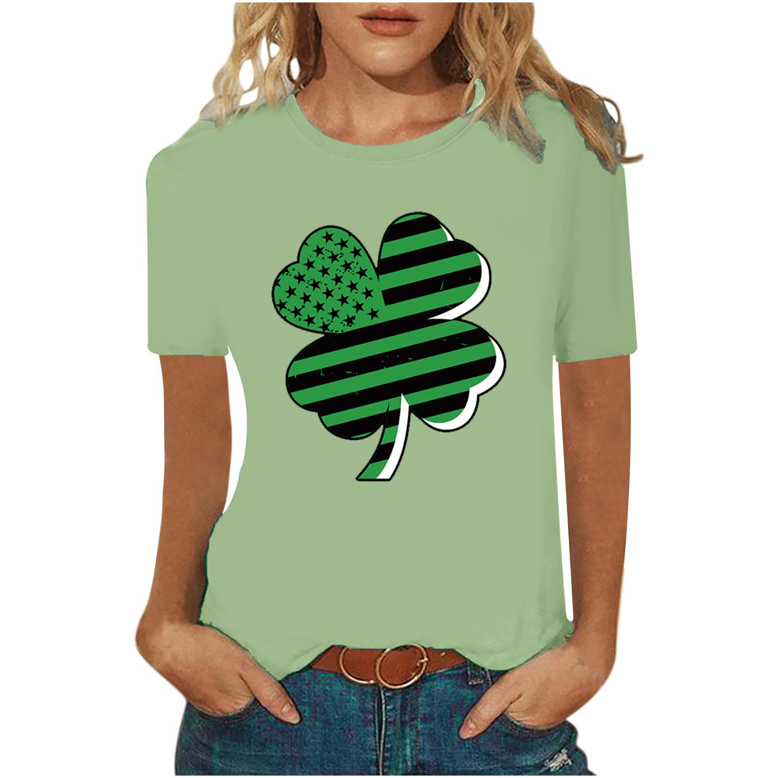 PIMOXV Women's St. Patrick's Day T-Shirt | Short Sleeve Crewneck Tunic Top | USA Flag Printed Loose Fit Casual Tee | Perfect for Irish Festivals, Holiday Parties & Everyday Wear