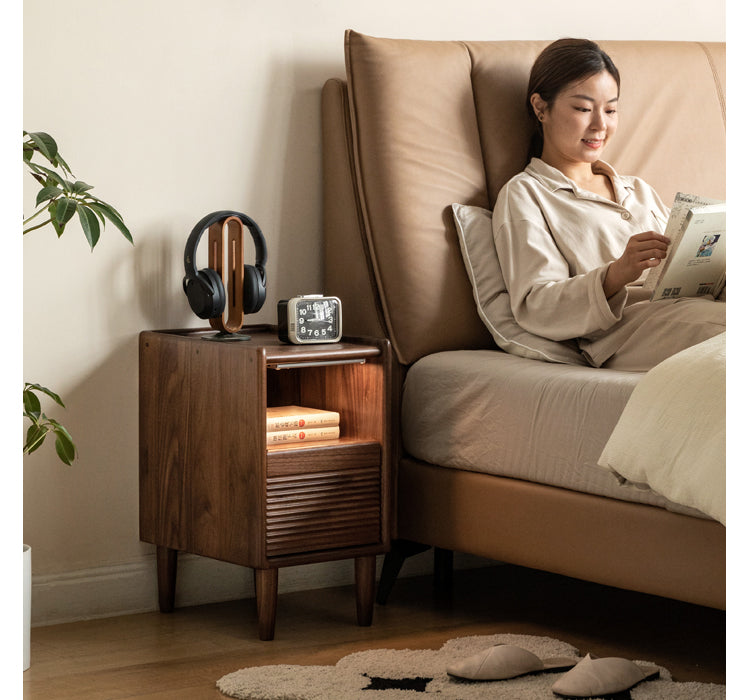 Solid Black Walnut Wood Nightstand with Narrow Design - Perfect for Small Bedrooms, Apartments & Modern Home Decor