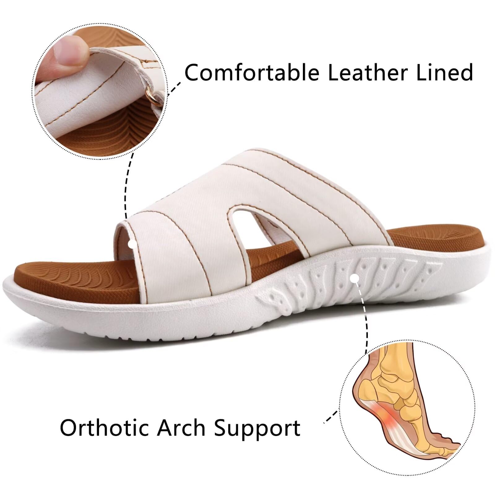 KuaiLu Women's Orthotic Slides - Lightweight Athletic Yoga Sandals with Thick Cushion & Arch Support for Plantar Fasciitis - Comfortable Slip-On Slippers for Walking, Yoga, and Home Use