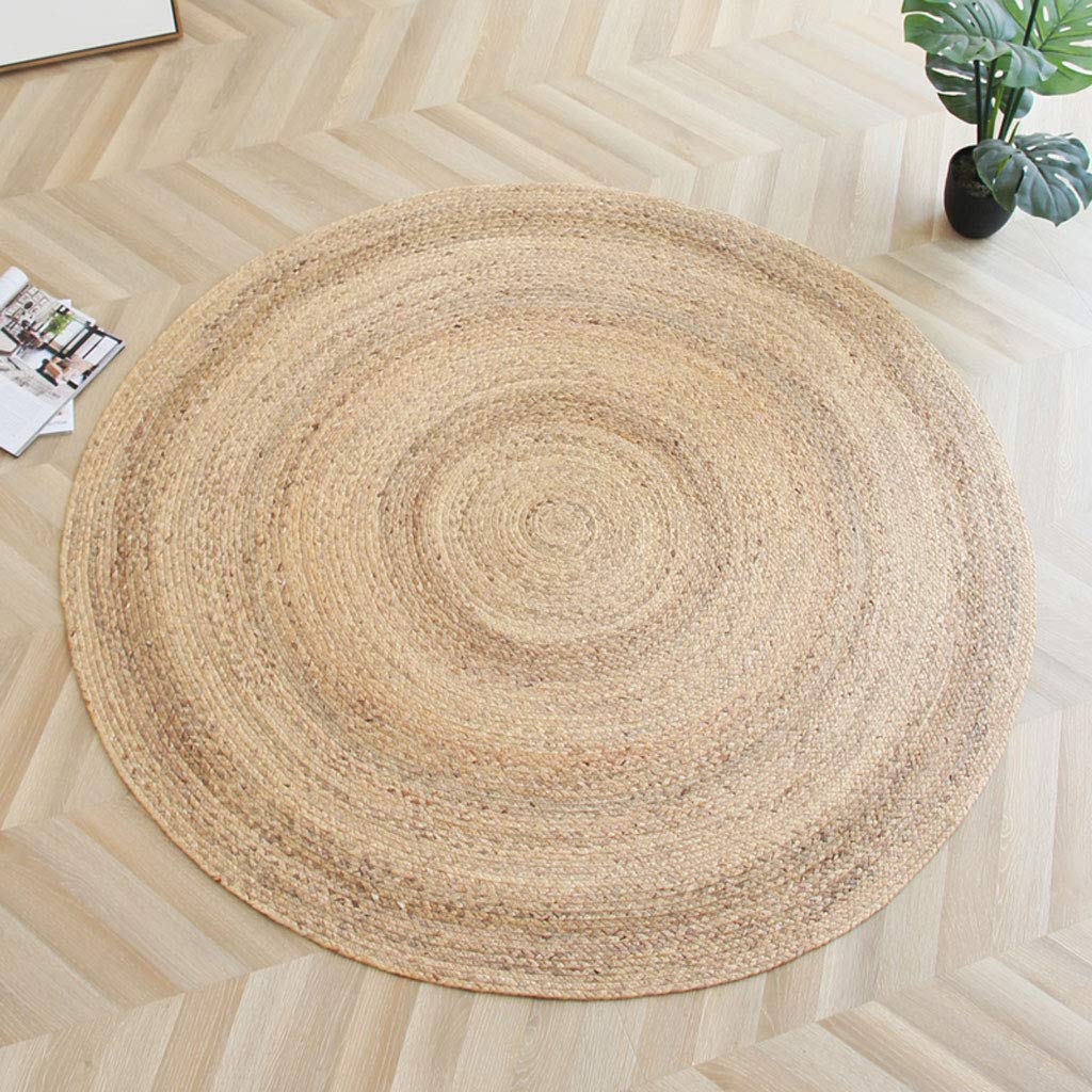 Handmade Jute Round Rug 80cmx80cm - Yellow Woven Natural Fiber Carpet for Living Room & Bedroom - Boho Chic Home Decor Floor Mat - Perfect for Cozy Spaces, Nursery or Entryway