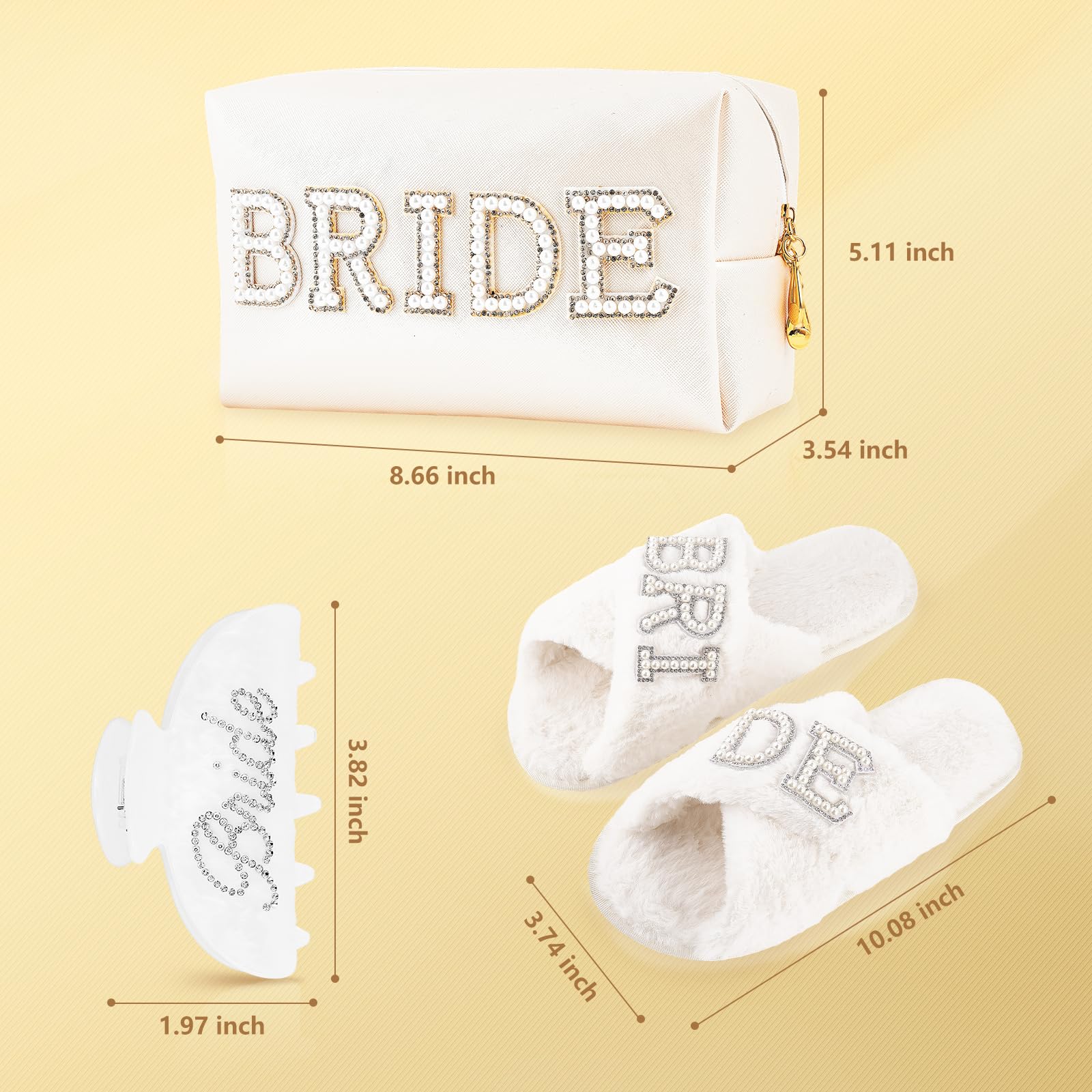 Elegant Bridal Shower Gifts Set - Bride Slippers, Tote Bag & Hair Clip - Perfect Wedding Gift for Bride-to-Be, Bachelorette Party Favors - Ideal for Bridal Showers, Wedding Prep & Honeymoon