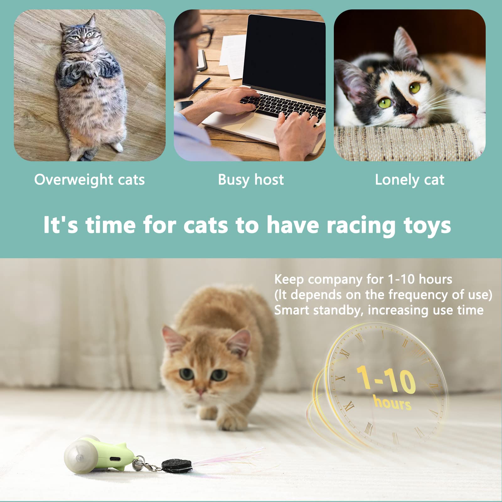CZPET Interactive Cat Toys - Automatic Jumping Exercise Toy with Replaceable Elastic & Feather Mouse - Fun Developmental Puzzle Teaser for Kittens - Perfect for Playtime, Exercise & Mental Stimulation
