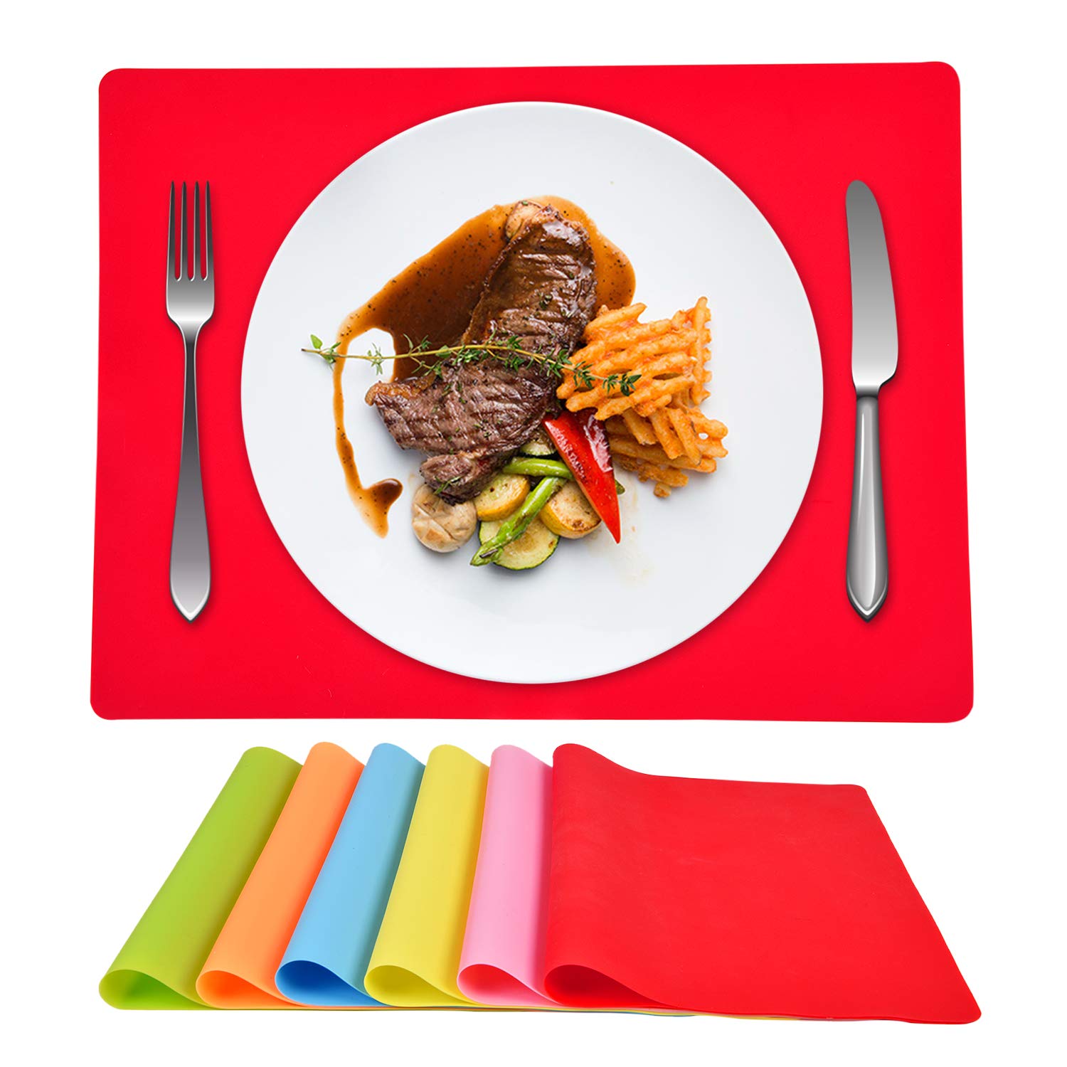 **6-Pack Non-Slip Silicone Placemats for Dining Table – Waterproof, Heat-Resistant, Colorful Kids & Baby Safe (16