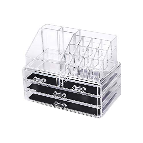 Clear Acrylic Makeup Organizer - Desktop Cosmetic Storage Box with Beauty Tools & Follicle Roller | Perfect for Vanity, Bathroom & Travel Organization