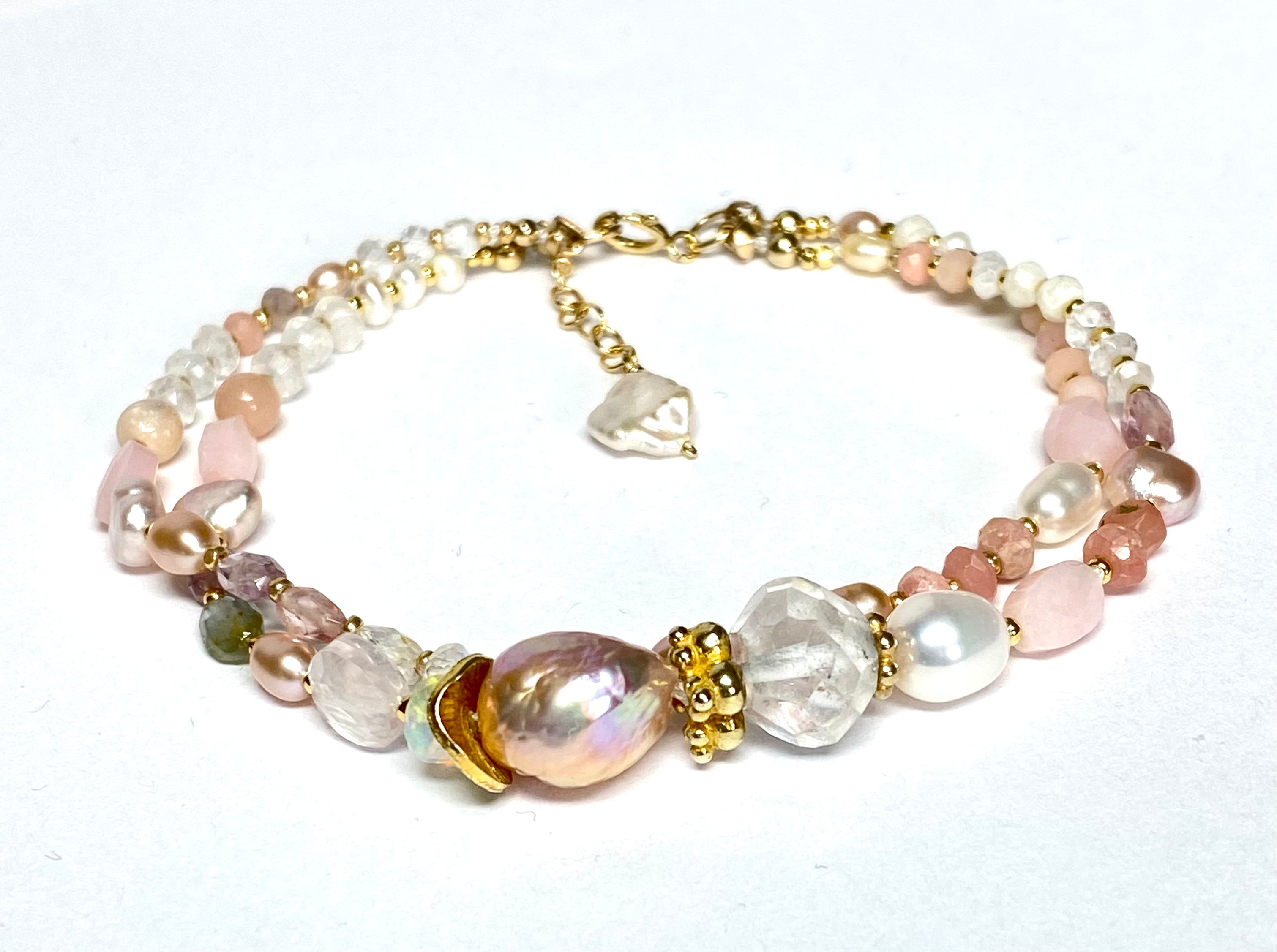 Elegant Pink Gemstone & Pearl Knotted Bracelet for Women | Boho Chic Jewelry Gift for Her | Perfect for Weddings, Date Nights & Special Occasions