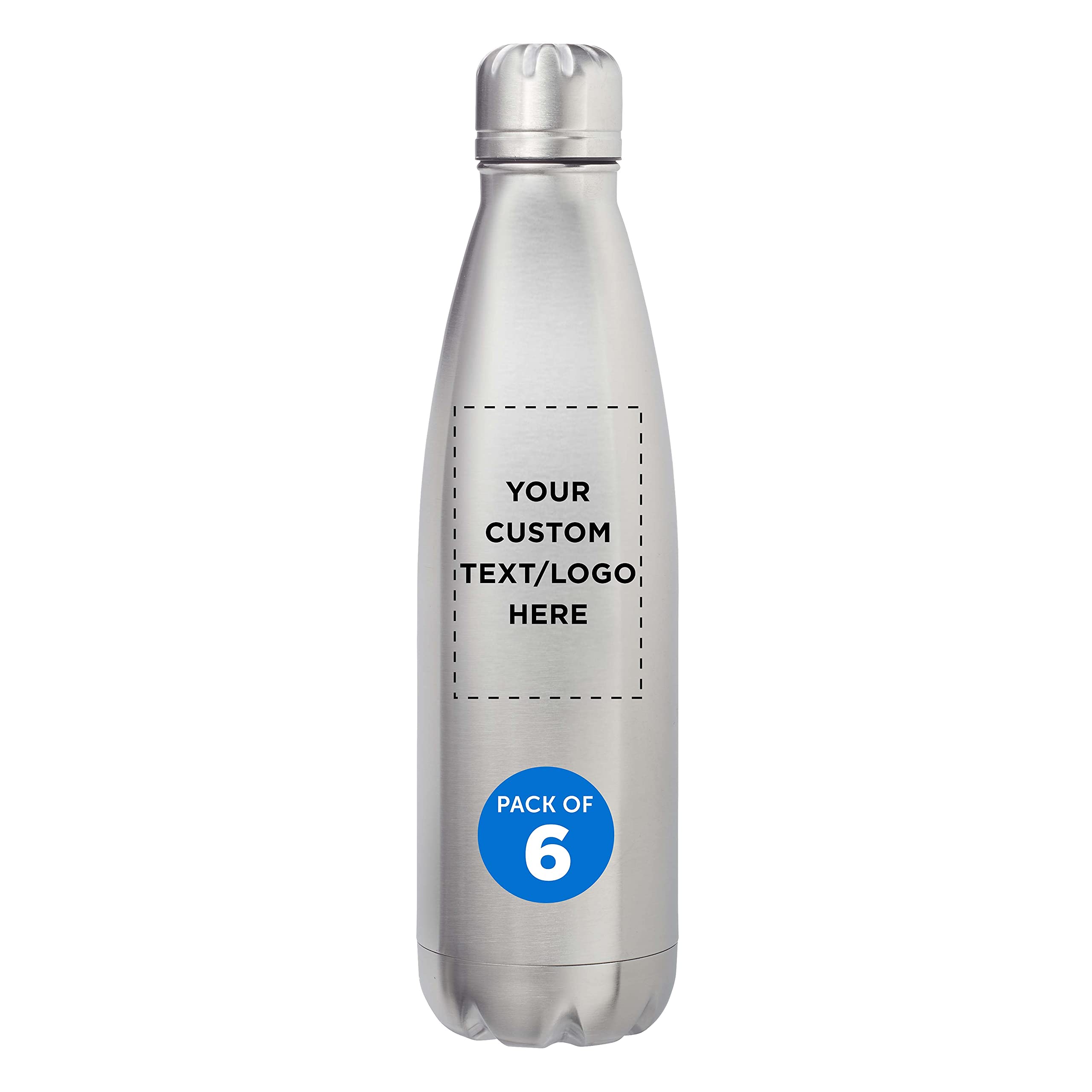 6-Pack Customizable Cosmo Cola Shaped Water Bottles (25oz) - Double Wall Insulated, Spill Proof, BPA Free Stainless Steel Bottles - Perfect for Gym, Office & Outdoor Activities