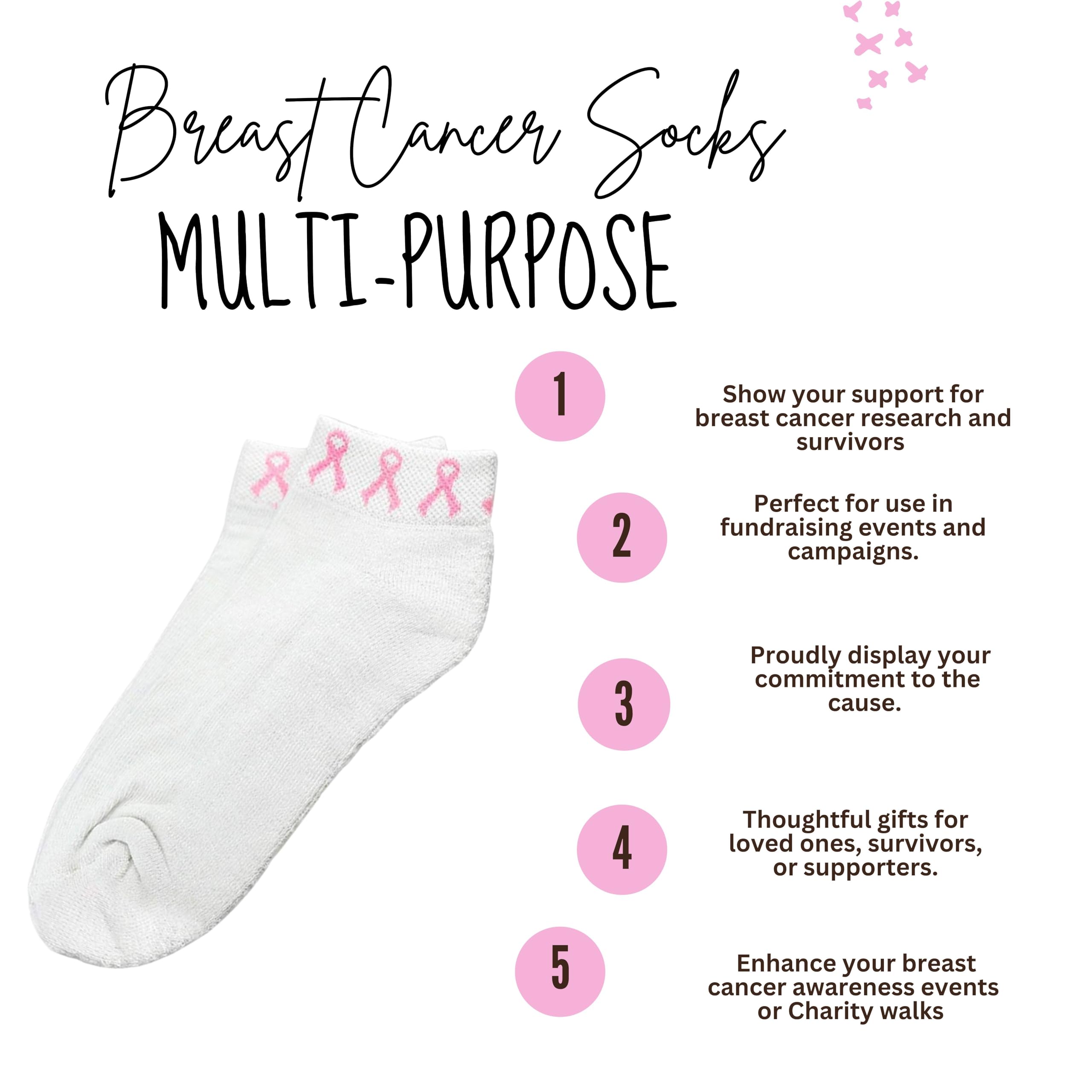 Pink Ribbon Ankle Socks for Breast Cancer Awareness - Support Fundraising Walks, Charity Events, Cheerleading & Sports Teams - Comfortable & Breathable for Daily Wear & Activities
