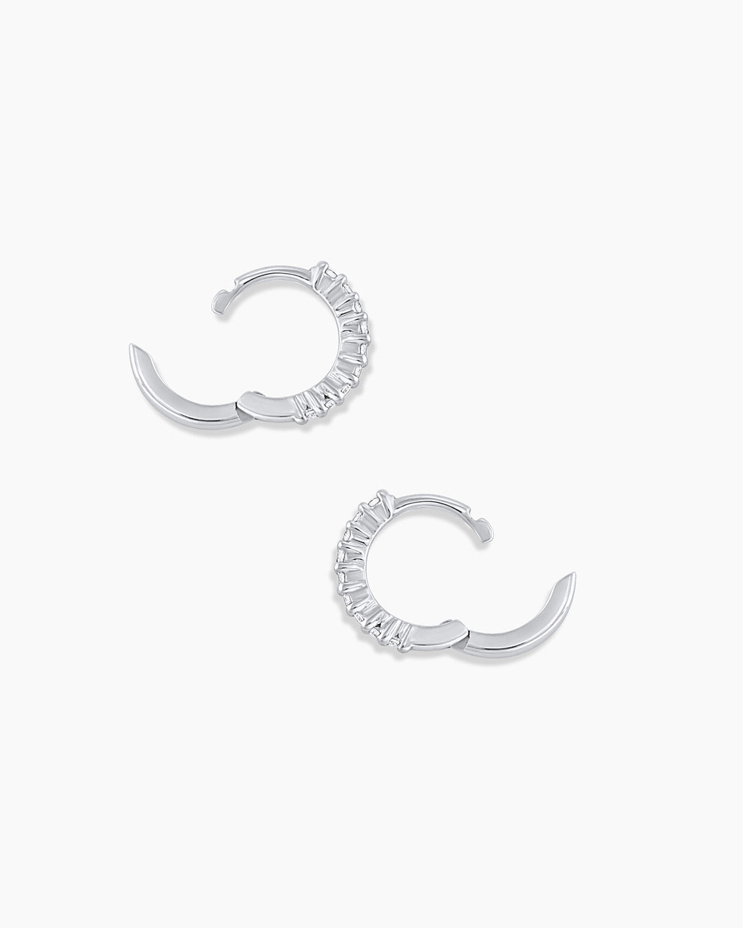 14K White Gold Diamond Pavé Huggie Hoop Earrings for Women - Elegant Everyday & Special Occasion Jewelry