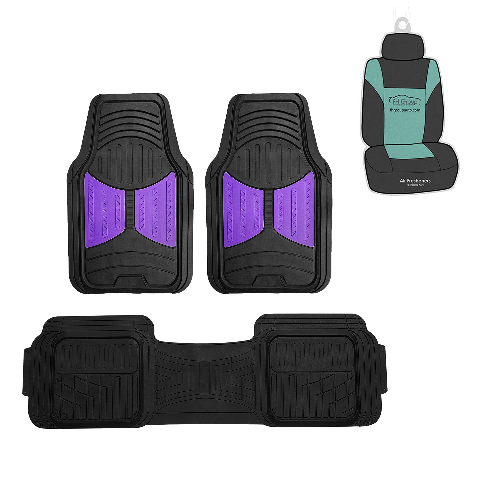 FH Group Climaproof™ Heavy Duty Rubber Car Floor Mats - Universal Fit for Sedan, SUV & Truck | Trimmable Full Purple Set with Small Car Seat Cover | All-Weather Protection for Daily Commute & Road Trips