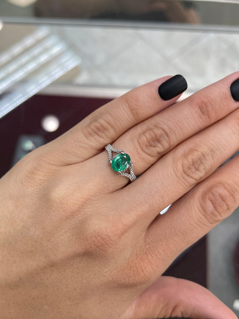 2.05tcw 14K Gold Natural Emerald Oval & Diamond Split Shank Engagement Ring for Women - Perfect for Proposals, Weddings & Anniversary Gifts