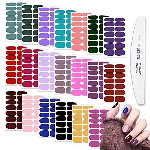 WOKOTO 20 Sheets Classic Solid Color Nail Polish Strips with Nail File - Self-Adhesive Nail Wraps for Women - Easy DIY Nail Art at Home, Parties & Special Occasions