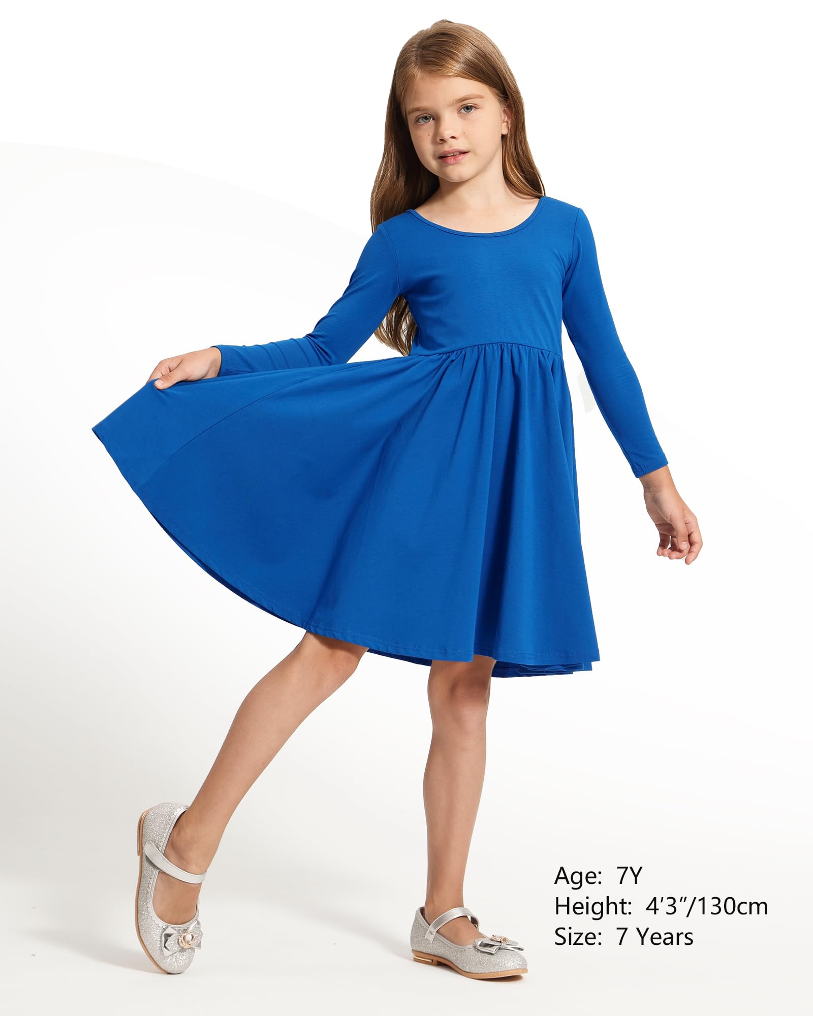 Stelle Long Sleeve Girls Cotton A-Line Dress - White Toddler Skater Twirl Dress for School, Casual Wear & Easter Outfits | Perfect for Playdates, Parties and Special Occasions