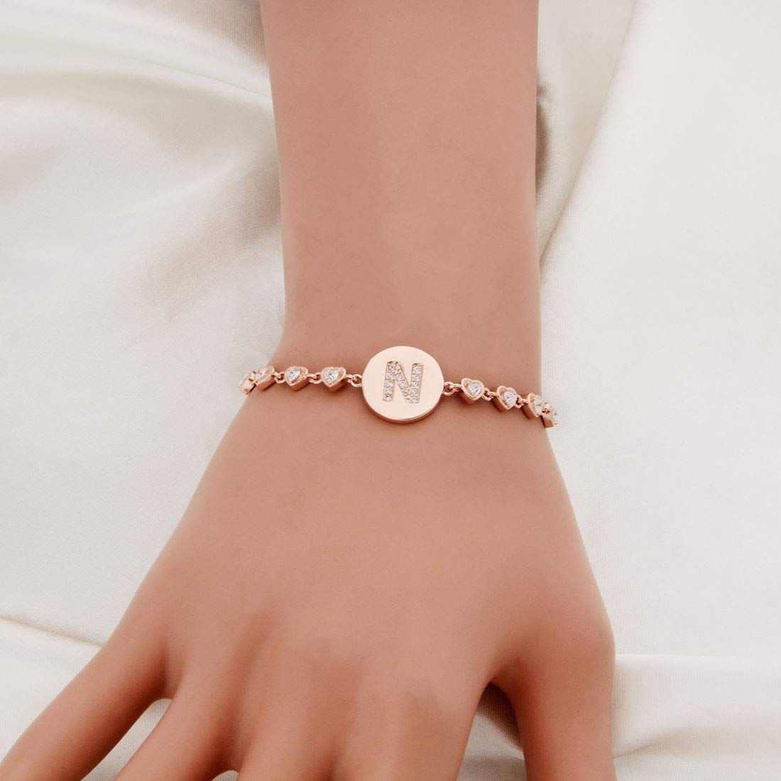 Rose Gold Initial Letter Bracelet for Women - Adjustable Chain Personalized Jewelry Gift for Mom, Wife, Girlfriend - Perfect for Birthdays, Anniversaries & Valentine's Day