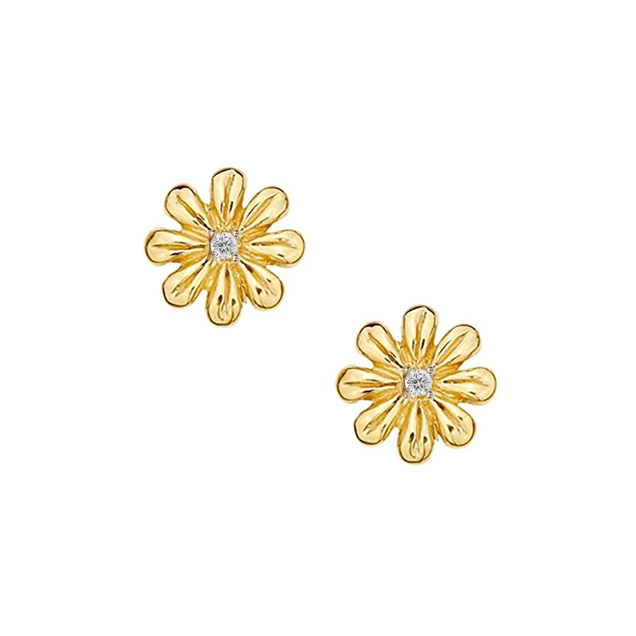 Daisy Gem Stud Earrings for Women - 14K Gold Plated Cubic Zirconia Earrings - Perfect for Everyday Wear, Gift Giving & Special Occasions