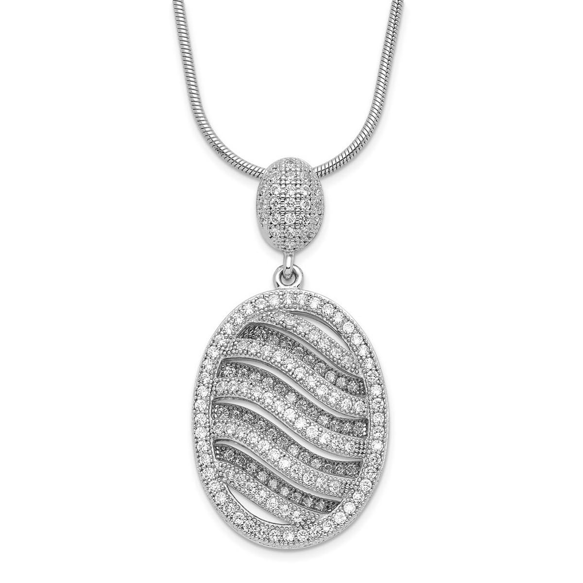 925 Sterling Silver Lobster Claw Necklace with CZ Cubic Zirconia Oval Pendant - 18 Inch Women's Jewelry for Everyday Wear, Parties & Special Occasions