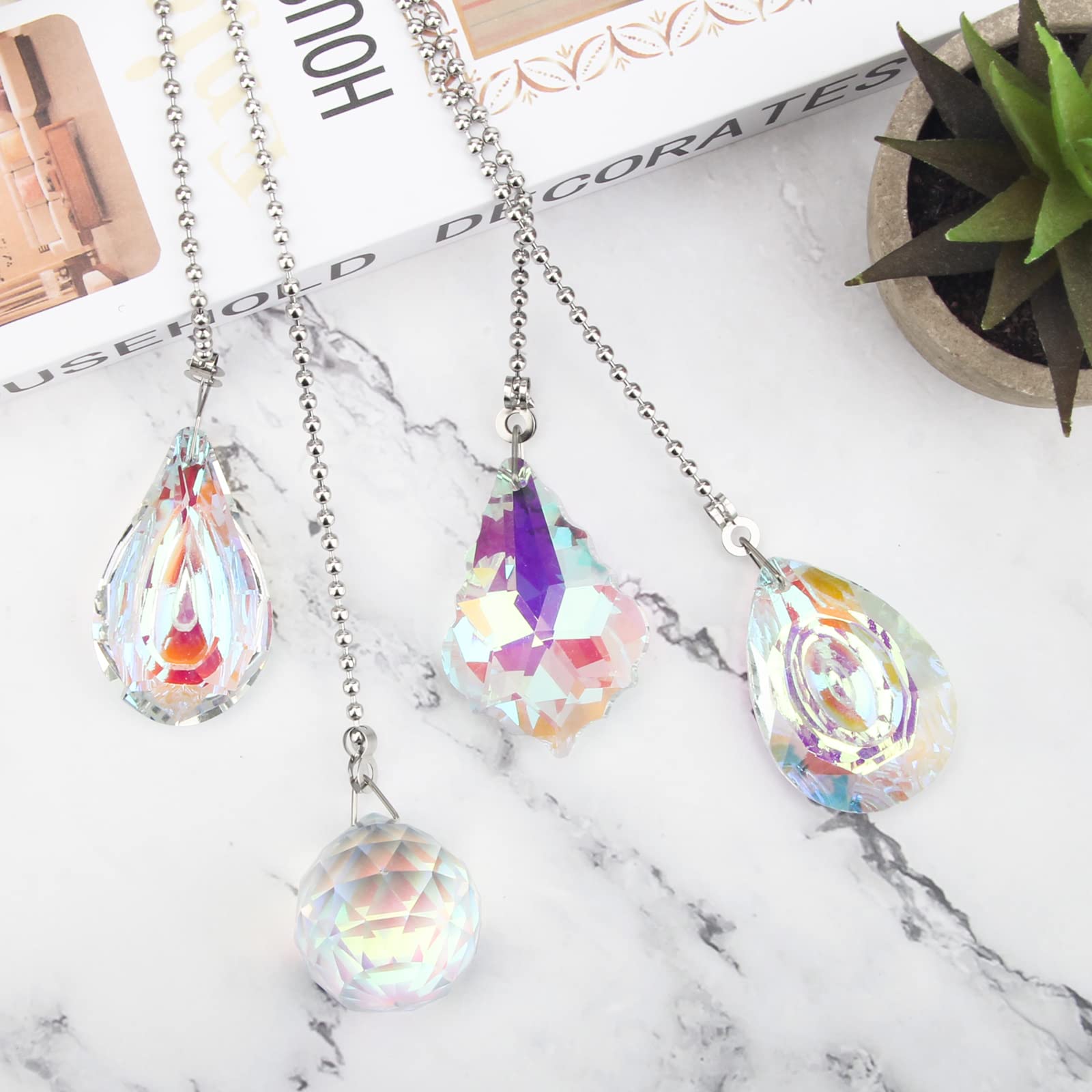 4Pcs Ceiling Fan Pull Chain Extender - Shiny Crystal Wind Speed Control Replacement for Ceiling Fans & Lights - Perfect for Bedroom, Living Room, and Home Decor