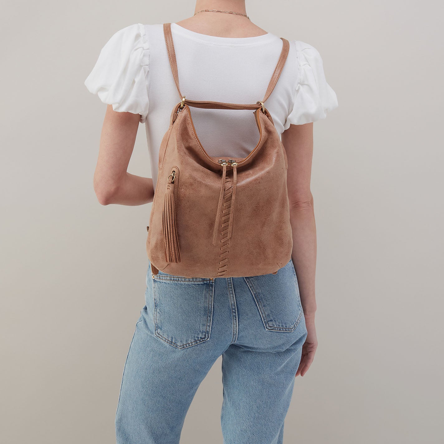Merrin Convertible Backpack - Premium Buffed Leather Hazel Brown - Stylish Laptop Bag for Work, Travel & College