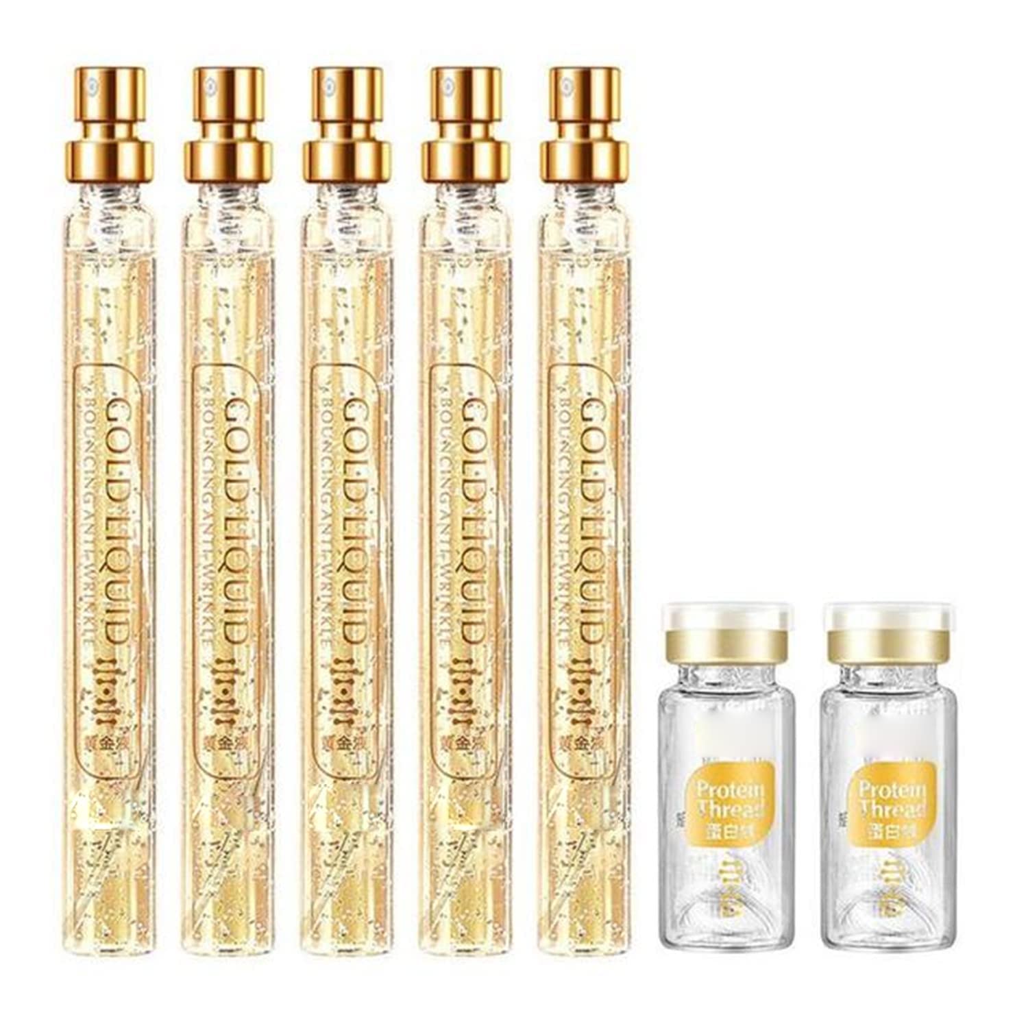 24K Gold Face Serum with Soluble Protein & Nano Gold Essence - Anti-Aging Moisturizing Skin Care for Women | Absorbable Collagen Threads for Wrinkle Reduction & Skin Rejuvenation | Perfect for Night Routine & Daily Hydration (2-Pack Set)