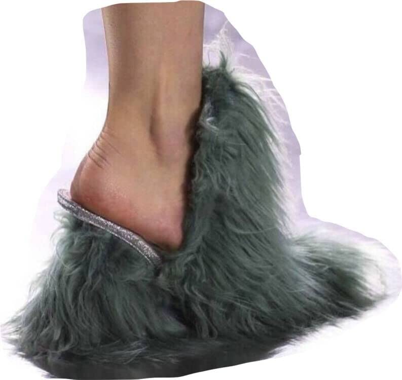 RSN3 Women's Summer High Heel Peep Toe Sandals with Genuine Mongolian Sheepskin Curly Fur - Fashionable Slippers & Slides for Ladies, Girls Parties, Nightclubs, Shopping & Summer Outfits - Comfortable Dress Shoes for Weddings, Beach Vacations & Date Nights (Size 7, Green)