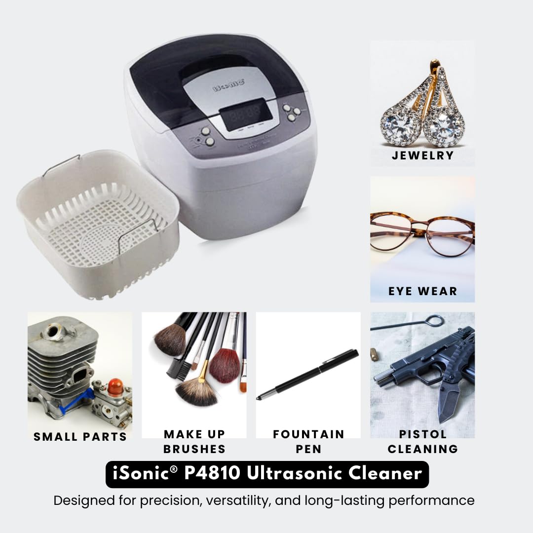 iSonic P4810+BHK01B Commercial Ultrasonic Cleaner with 500ml Beaker Holder Set - Professional Jewelry, Dental Tools & Liposomal Vitamin C DIY Cleaning Solution for Home & Lab Use