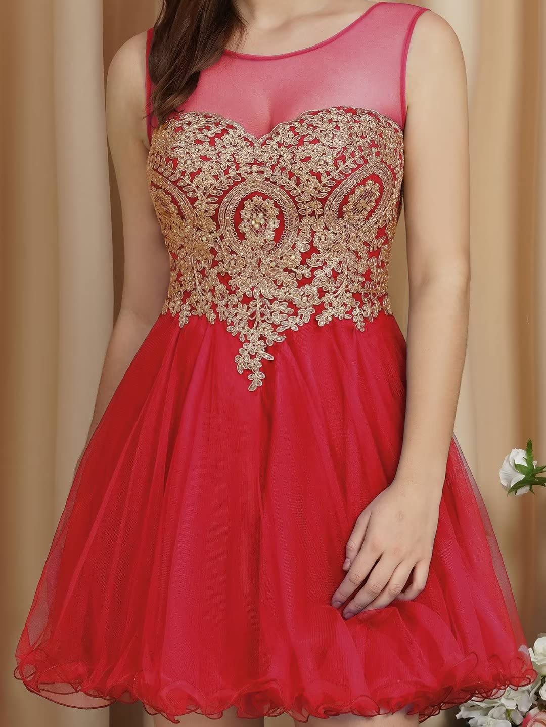 Sexy Prom Dresses for Teens 2024 | Short Semi-Formal V-Neck Backless Party Dresses for Women | Red Evening Gown Size M | Perfect for Homecoming, Prom Night & Cocktail Parties