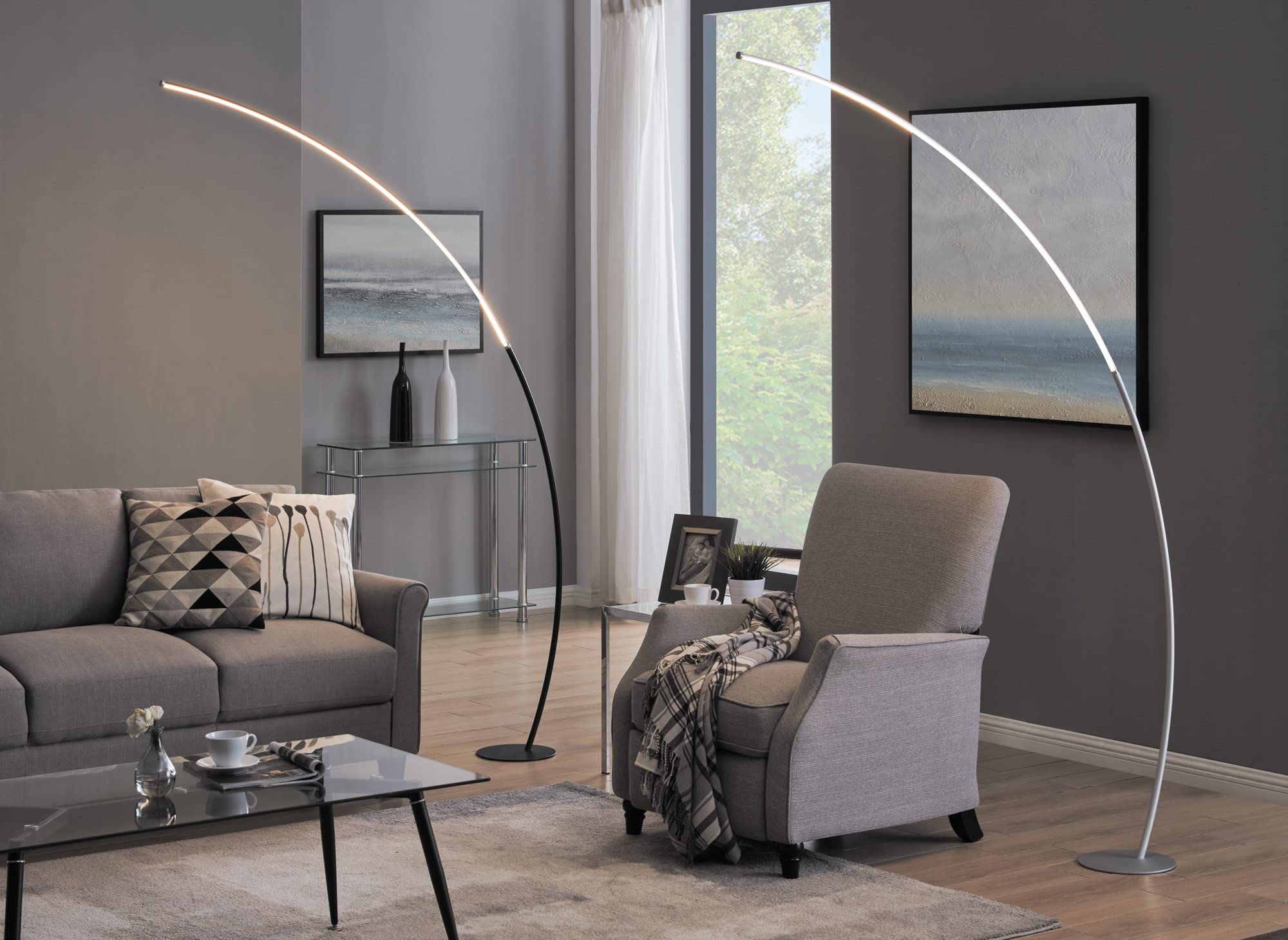 Lite Source LED Arch Lamp - 30W Silver Modern Lighting Fixture for Living Room, Bedroom & Office Decor | LS-83561SILV