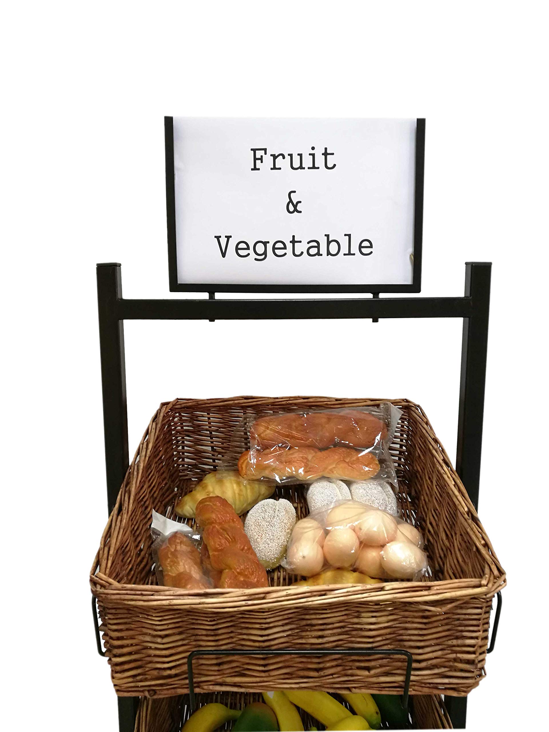 FixtureDisplays® 4-Tier Black Wicker Basket Stand - Perfect for Bakery, Produce, and Fruit Display in Stores, Farmers Markets, and Kitchen Organization