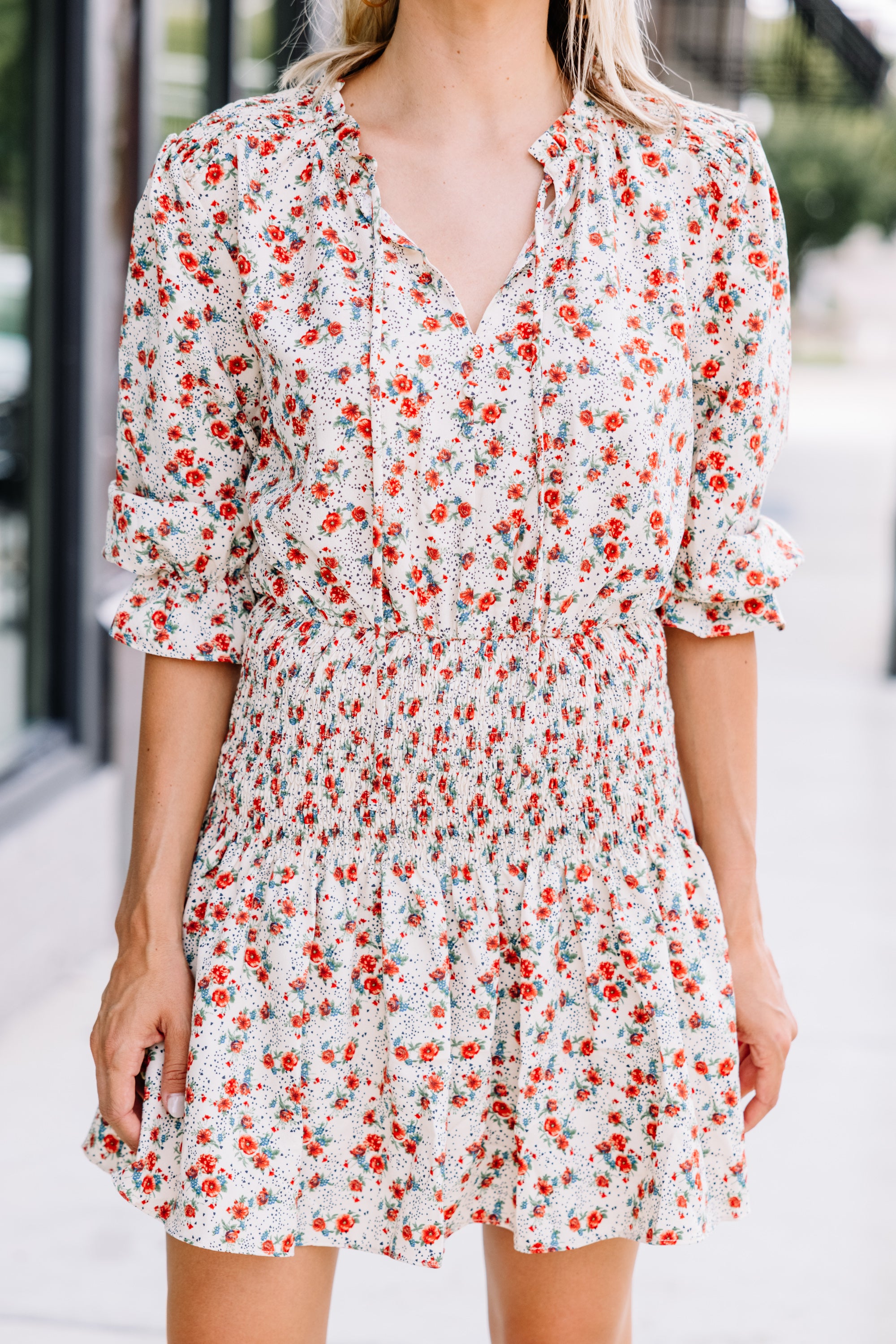 Forever Yours Sand White Ditsy Floral Dress - Women's Summer Boho Maxi Dress for Beach Vacation, Date Night & Outdoor Parties