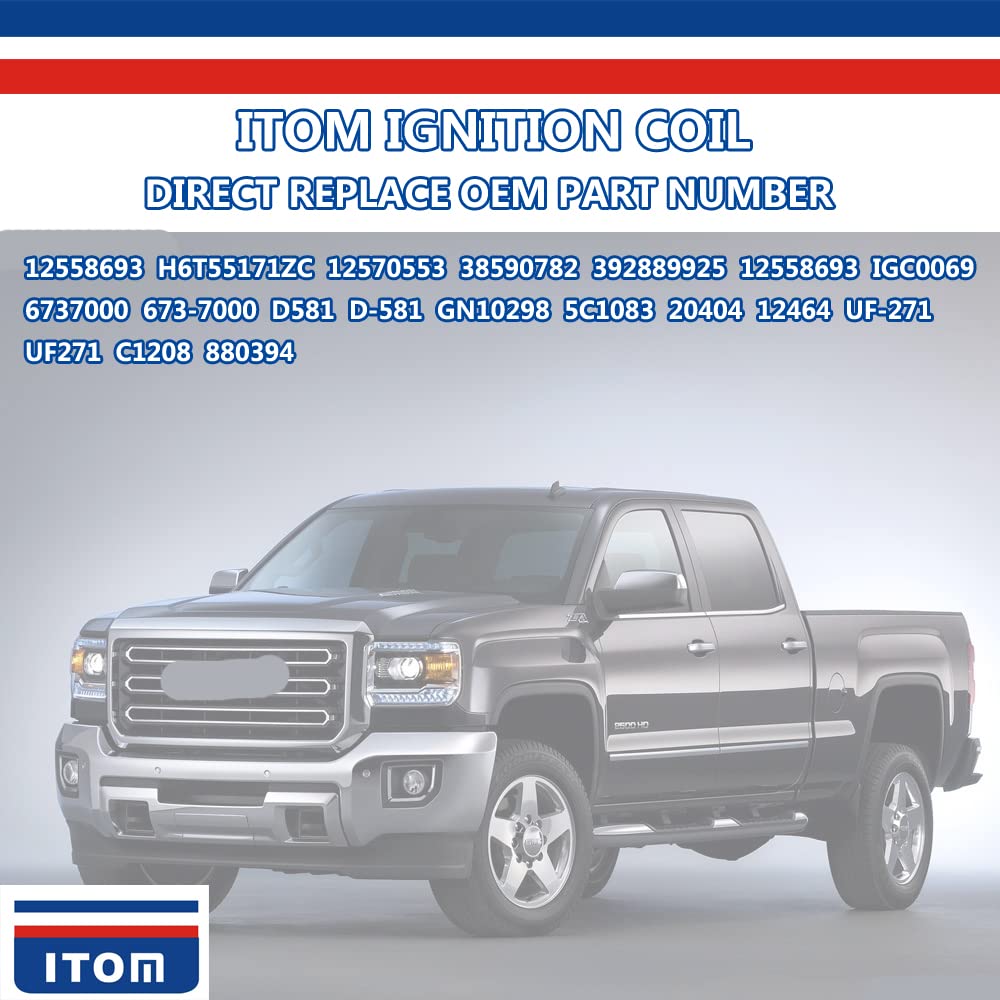 ITOM Ignition Coil Pack T0137 UCA2860 UF192 - Compatible with Cadillac CTS, Chevy Corvette, Suburban, Silverado, Camaro, Pontiac, Sierra, Savana, Yukon, Workhorse (5.7L 6.0L 7.4L 8.1L V8 LS6) - High Performance Replacement Part for Smooth Engine Operation