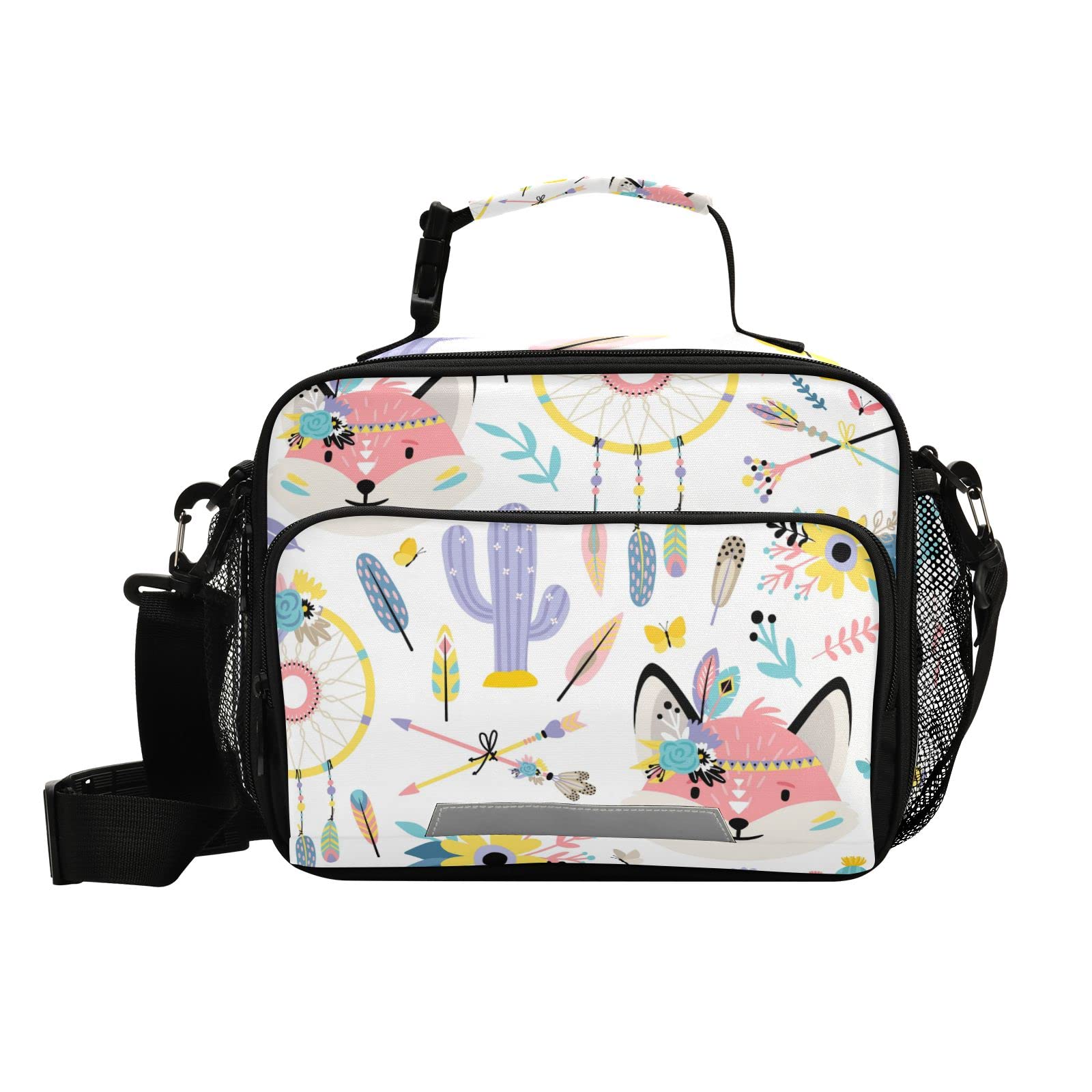 Glaphy Insulated Lunch Bag - Dreamcatcher Fox & Arrows Cactus Design, Leakproof Cooler Lunch Box for Men, Women & Kids | Perfect for School, Work, Picnics & Outdoor Activities