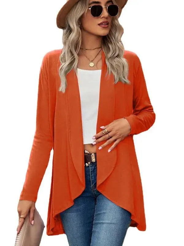 Women's Solid Color Loose Fit Cardigan Sweater - Lightweight Knit Open Front Long Sleeve Cover Up for Casual Wear, Office, and Layering