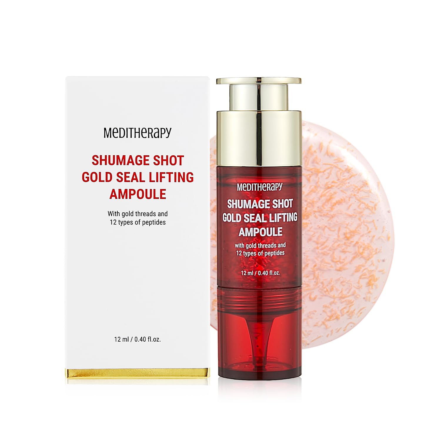 MEDITHERAPY Shumage Shot Gold Seal Lifting Ampoule - Anti-Wrinkle Serum with Gold Threads & Collagen for Face Lifting & Glowing Skin | Korean Skincare (0.4 fl.oz) | Perfect for Night Routine & Anti-Aging Care