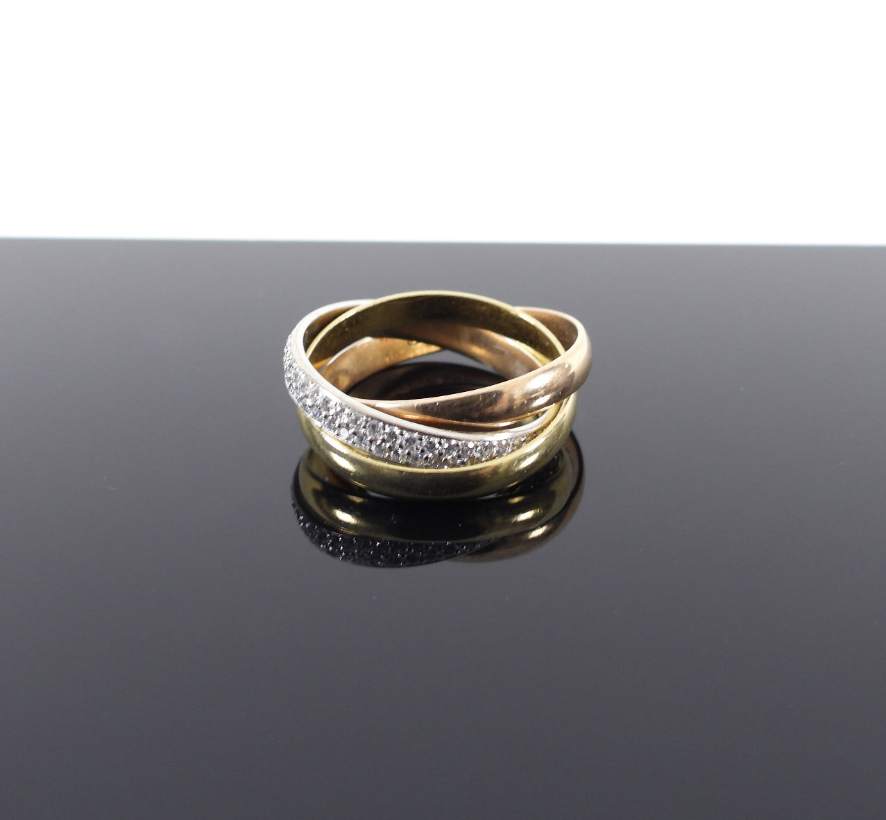 Cartier 18k Tri-Color Gold Diamond Trinity Ring for Women - Luxury Stackable Wedding Band, Anniversary Gift & Everyday Jewelry