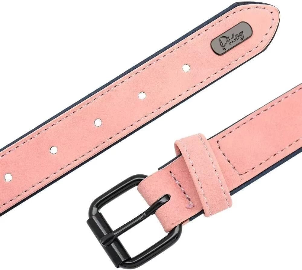 **Custom Engraved Leather Dog Collar with Personalized Nameplate - Padded Comfort for Small, Medium & Large Dogs - Pink M Size - Perfect for Walks, Training & Gifts**