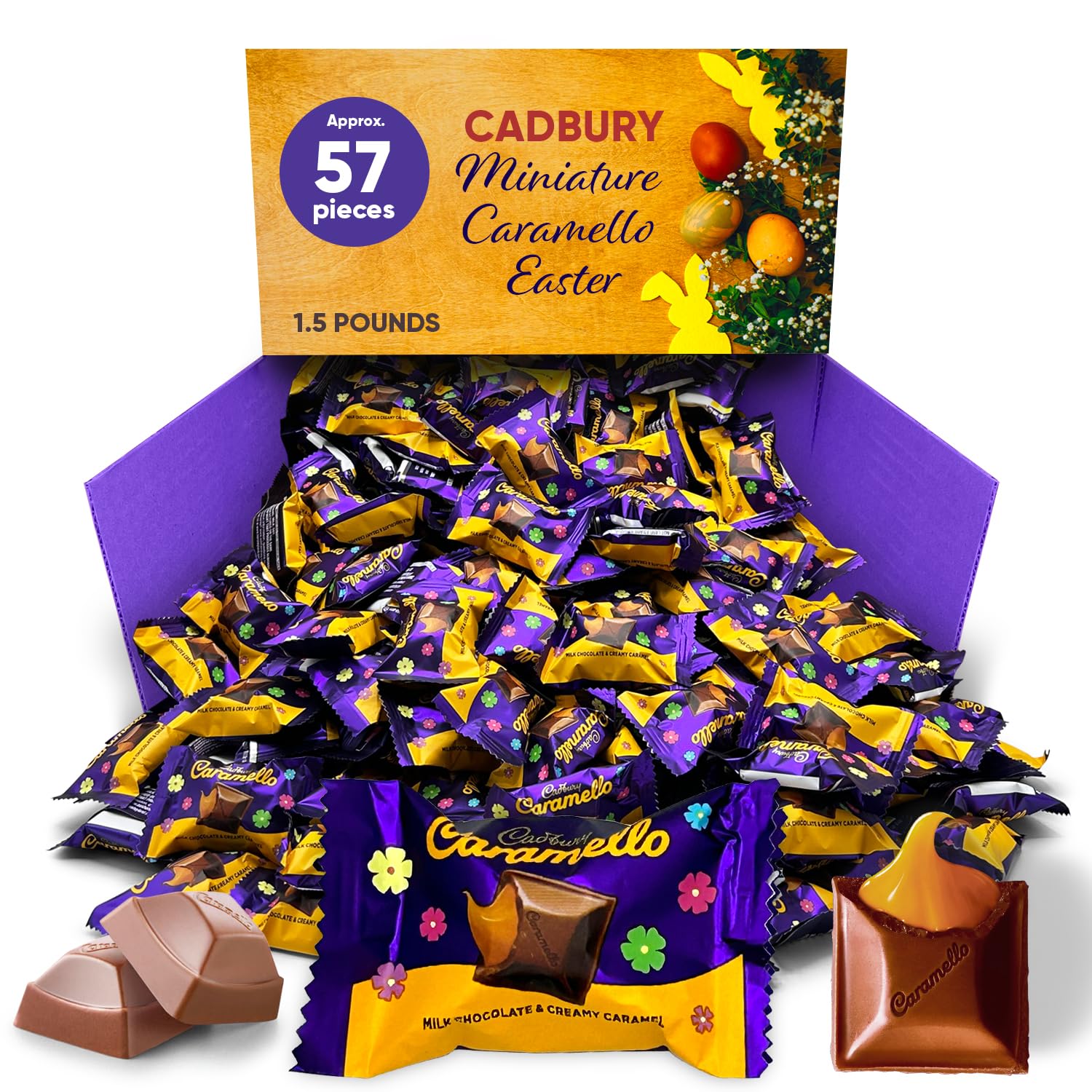 Caramello Easter Candy Bars - 1.5lb Bulk Pack (Approx 57 Pieces) - Individually Wrapped Milk Chocolate & Caramel Candy - Perfect for Easter Baskets, Gift Giving, Party Favors & Holiday Celebrations - Delicious Treat for Kids & Adults